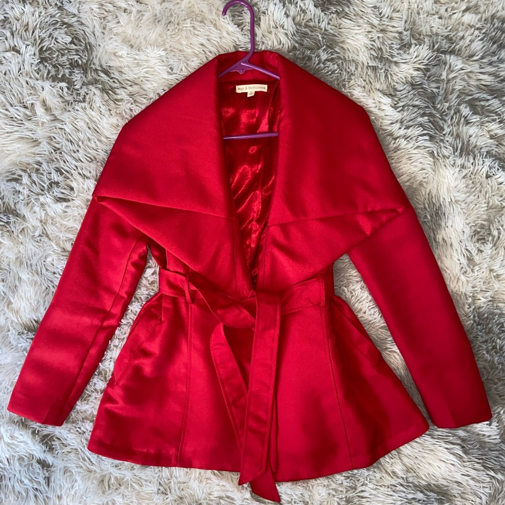 Hot & Delicious Fire Red Tie Waist Coat with Pockets and Satin Lining